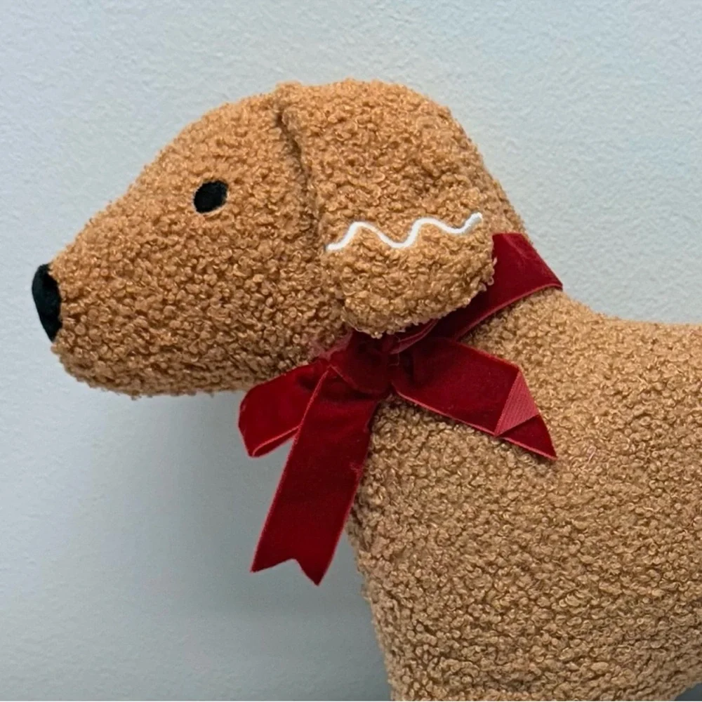 New! Gingerbread Brown Dog Pillow with Red Bow from Target Bullseye Playground
